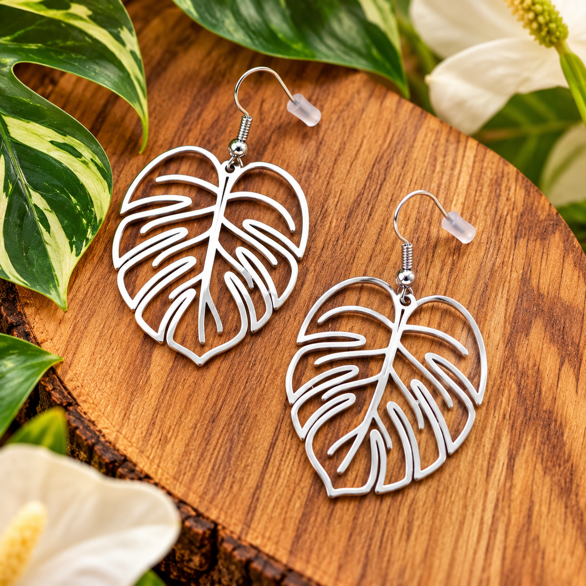 Monstera Earrings (Silver)